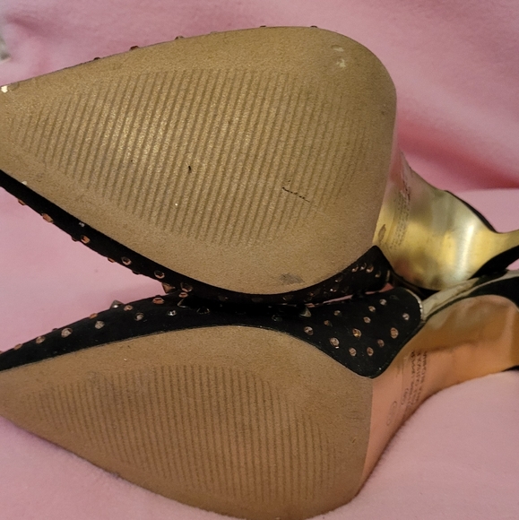Ladies Alba Size 10 strappy black and gold studded stilettos heels - Picture 9 of 11